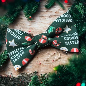 Christmas Dog Bow Tie, Official Cookie Taster Holiday Collar Accessory