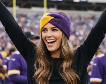 Minnesota Headband, Purple and Gold Knit Headband, Game Day Double Layer Ear Warmer, Handmade in USA