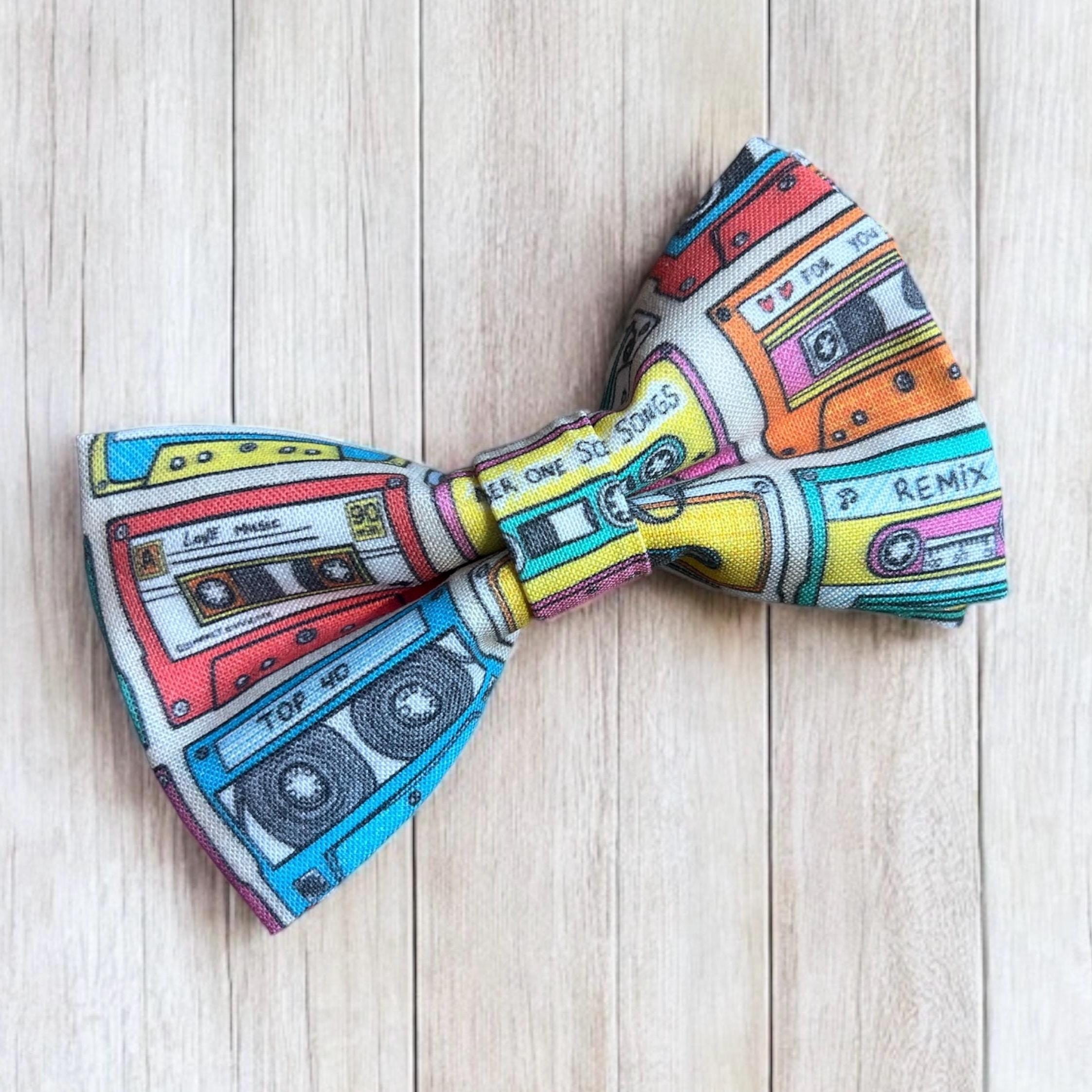 Retro Cassette Tape Dog Bow Tie: 90s Throwback, Handmade USA