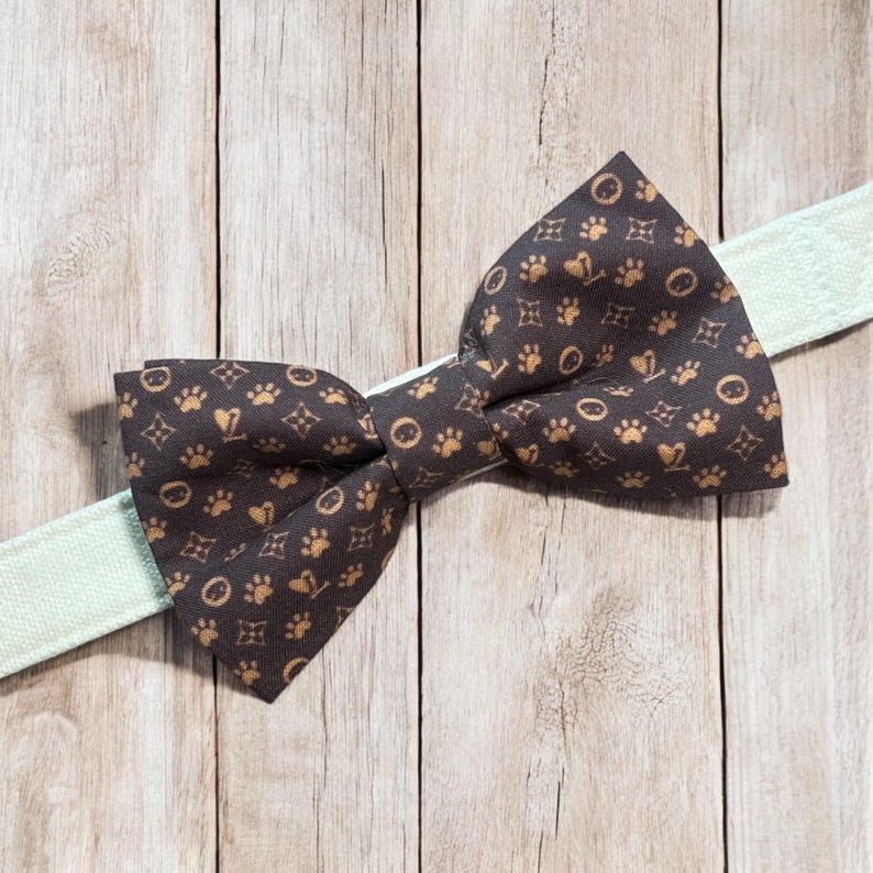 Chewy Vuiton Dog Bow Tie, Designer Inspired Pet Collar Bow, Handmade in USA image 2