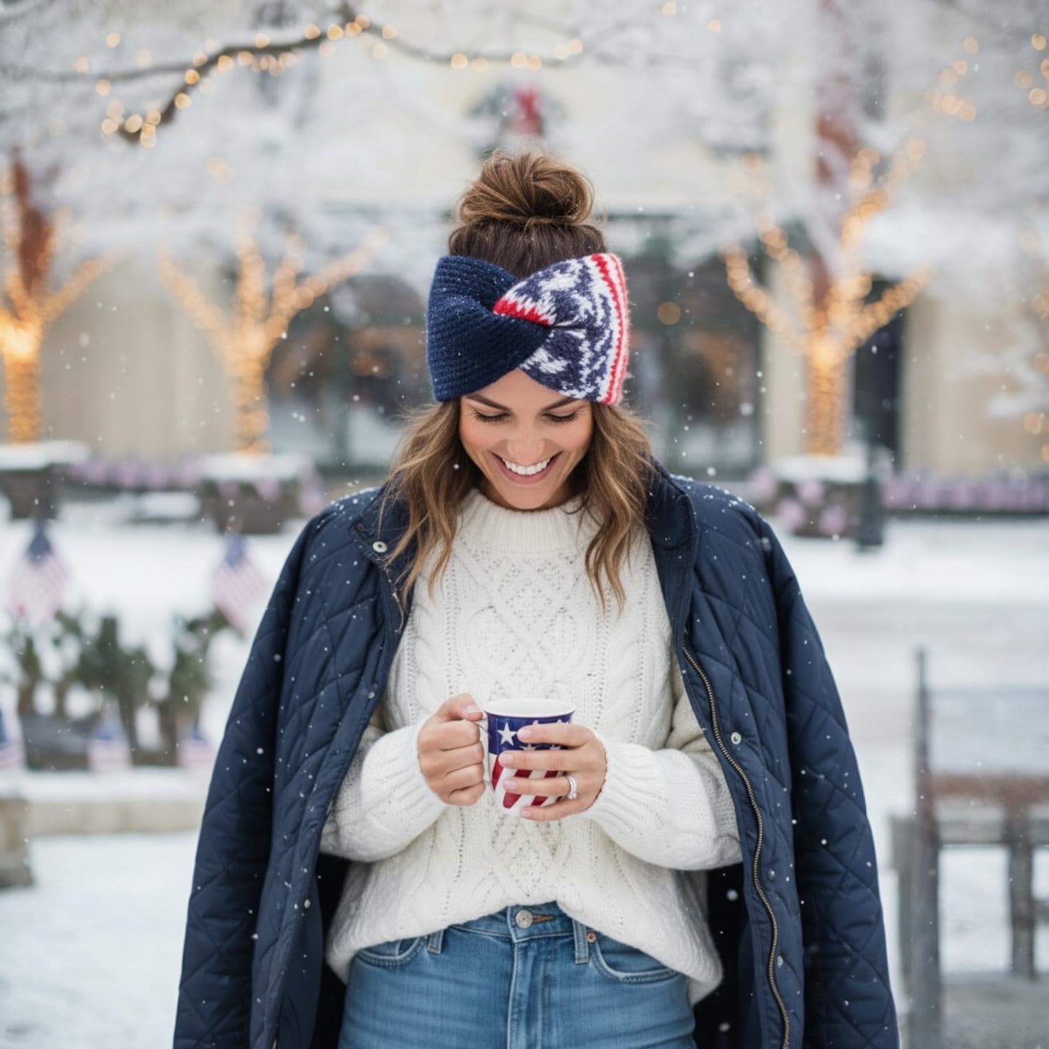 Stars and Stripes Knit Twist Headband, USA knit Headband, Handmade in USA