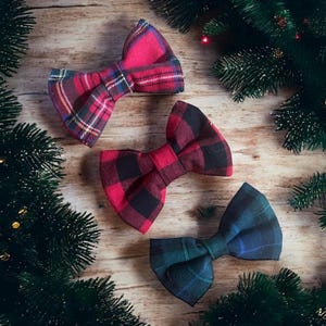 Plaid Pet Bow Tie, Rustic Holiday Cat & Dog Collar Bow, Handmade in USA