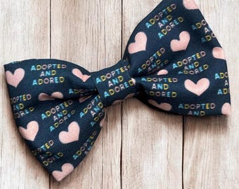Adopted and Adored Dog Bow Tie, Collar Accessory, Pet Adoption Gift
