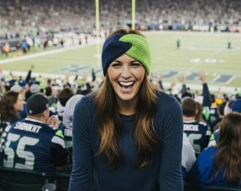 Bandeau torsadé en tricot main Seattle, inspiré des Seahawks, bandeau de fan de la NFL, accessoire d'hiver confortable, fait main aux États-Unis