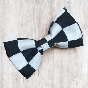 Race Flag Dog Bow Tie: Checkered Pet Collar Accessory, Handmade in USA