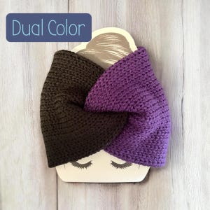 do a color, black and purple knit twist headband