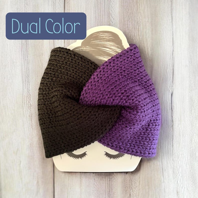 do a color, black and purple knit twist headband