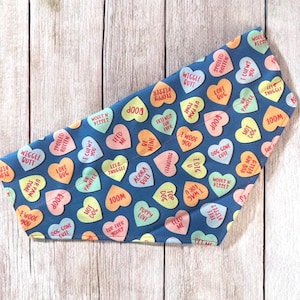 Candy Hearts Dog Bandana: Valentine&#39;s Day Pet Scarf, Handmade in USA