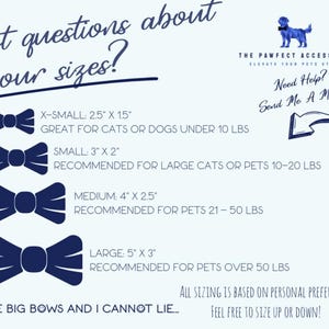 size chart for bowties ranging from large to extra small