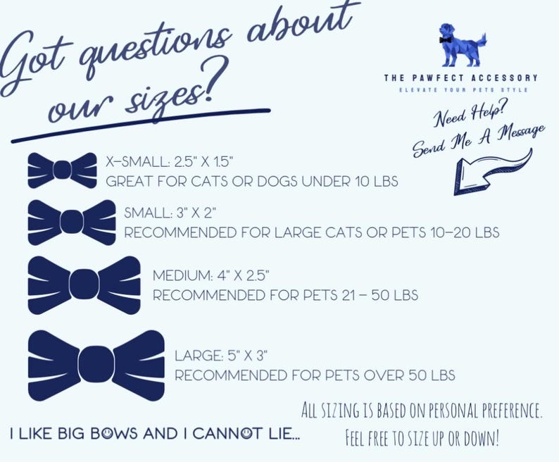 size chart for bowties ranging from large to extra small