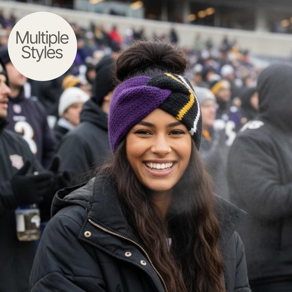 Purple & Black Twist Headband, Handmade Winter Team Spirit Headband