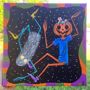Charlie & Creeper en el espacio - Pintura original