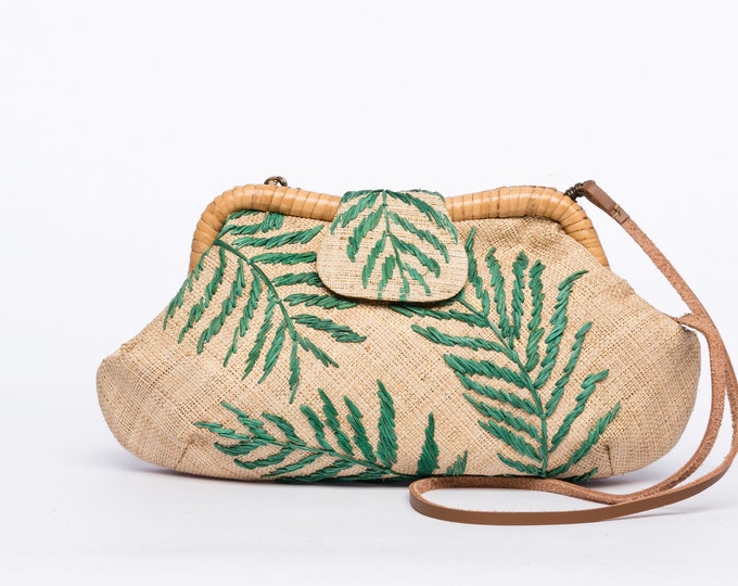 Sac à Main Vegan Straw Clutch Bag Floral Palm Leaf - Etsy