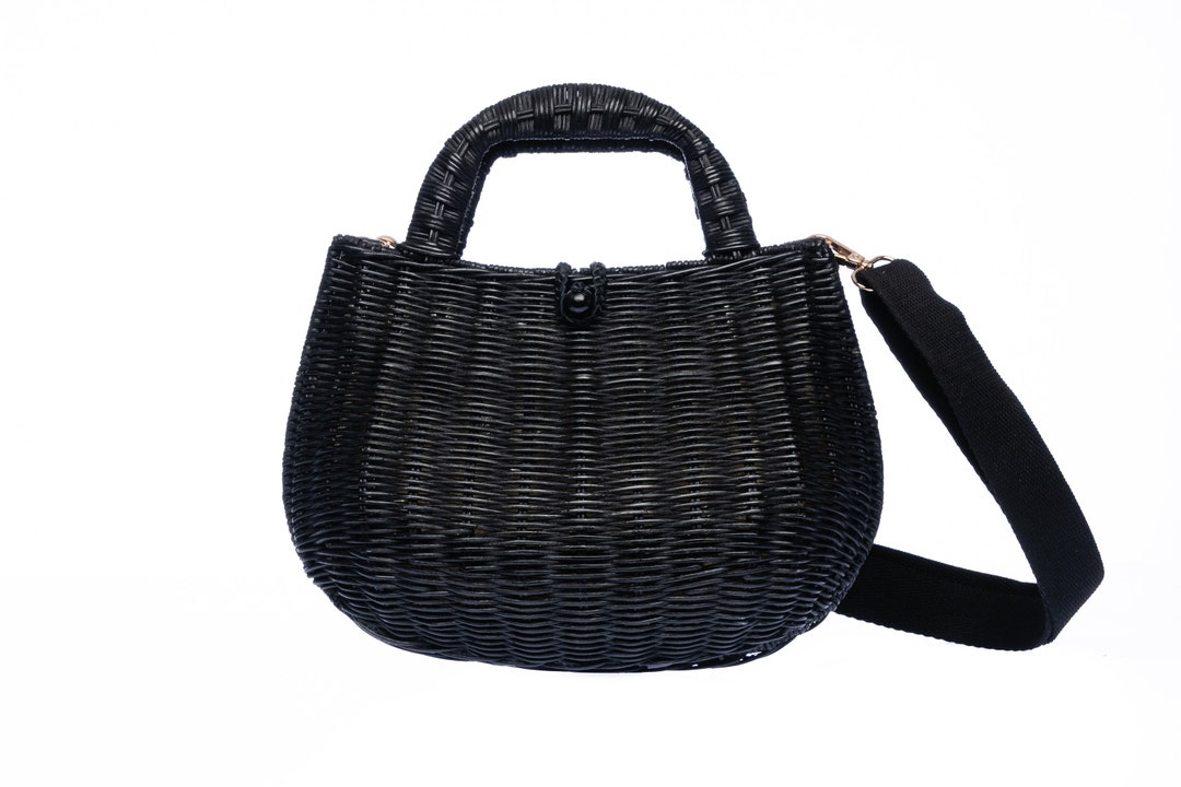 Abi Wicker Black Rattan Crossbody Shoulder Bag With Adjustable - Etsy