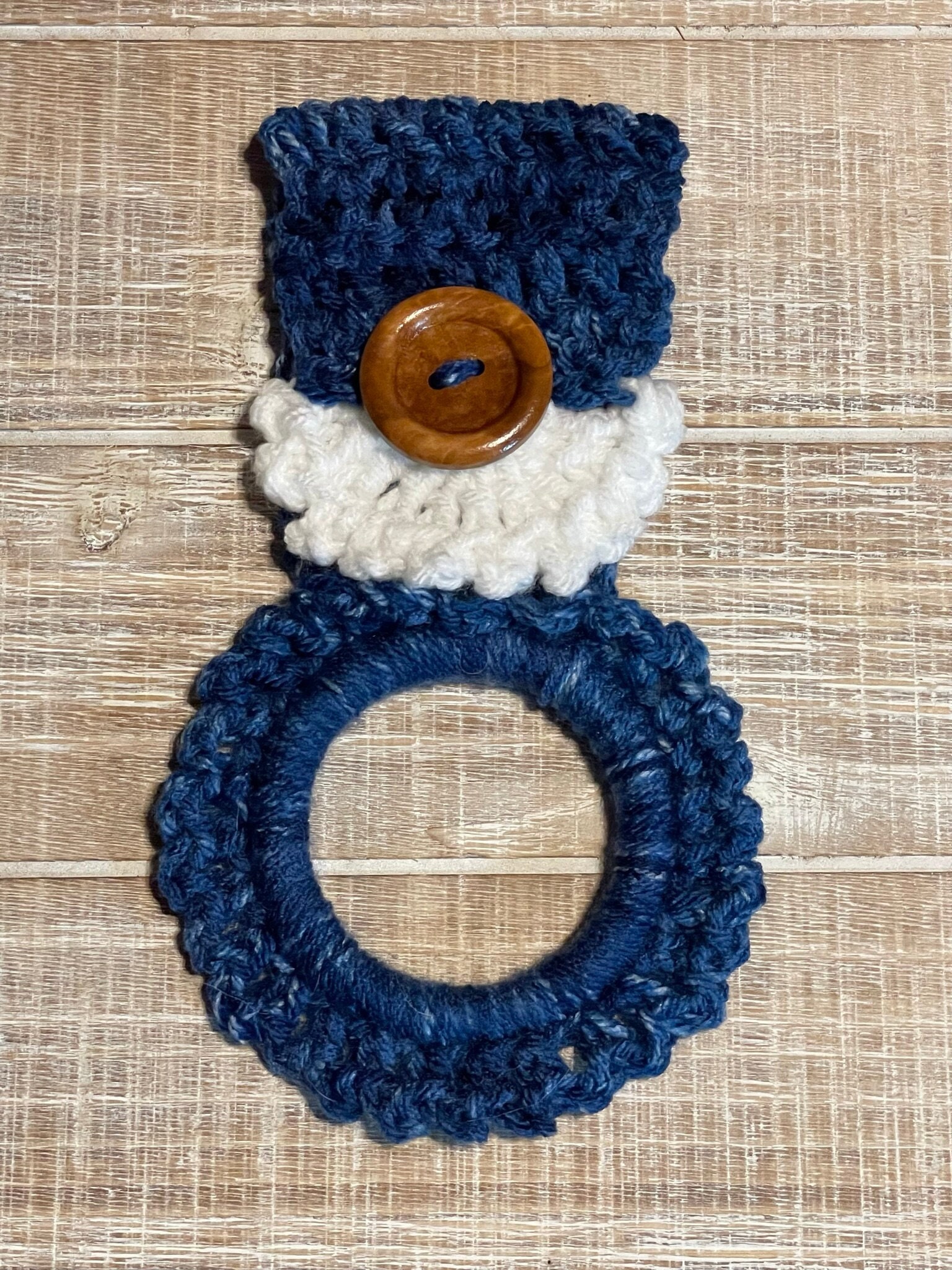 Hand-Knitted Kitchen Towel Holder with Wooden Rings