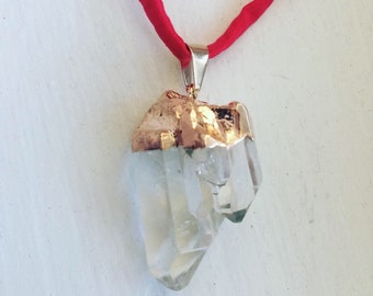 Cathedral Quartz Crystal Cluster Necklace on Silk