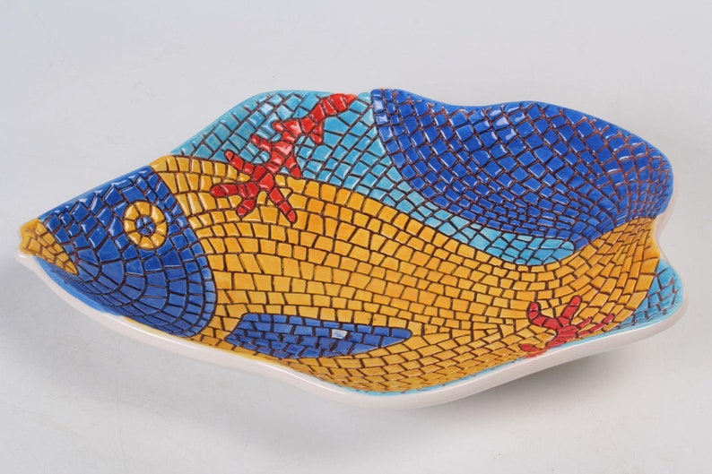 Excellent Vietri Nettuno 12 Ceramic Fish Mosaic Serving Dish Bowl Vegetable