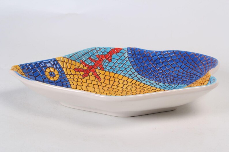 Excellent Vietri Nettuno 12 Ceramic Fish Mosaic Serving Dish Bowl Vegetable