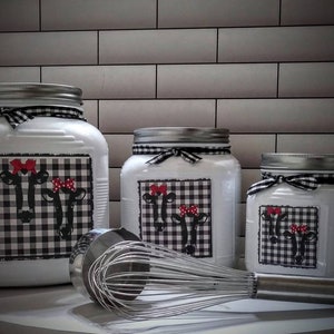 Rustic Farmhouse Kitchen Canisters/ Gloss Black and White Buffalo Plaid ...