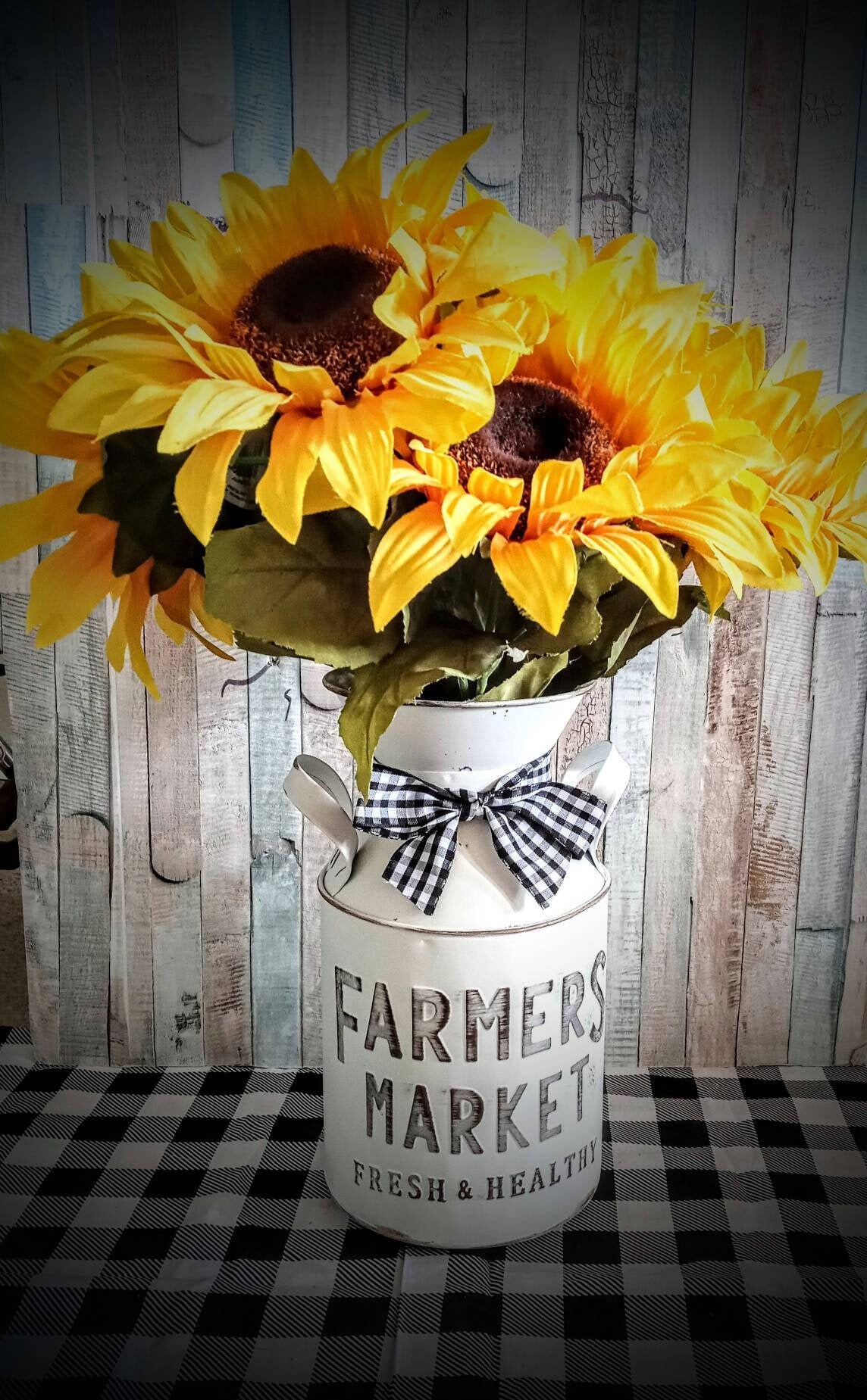 Sunflower Milk Can Bucket Arrangement Farmhouse Decor Table Etsy UK