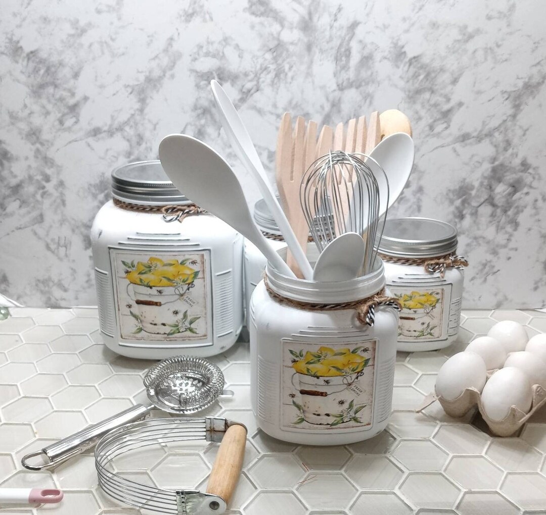 35 Piece Rustic Farmhouse Lemon Canister Set/ Utensil Holder/cookie