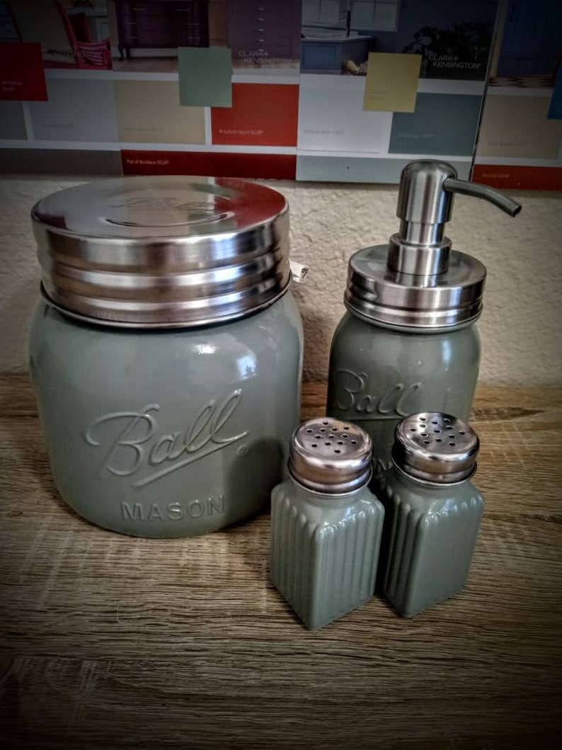 Sage Green Rustic Kitchen Utensils Holder/Farmhouse Mason Jar Etsy