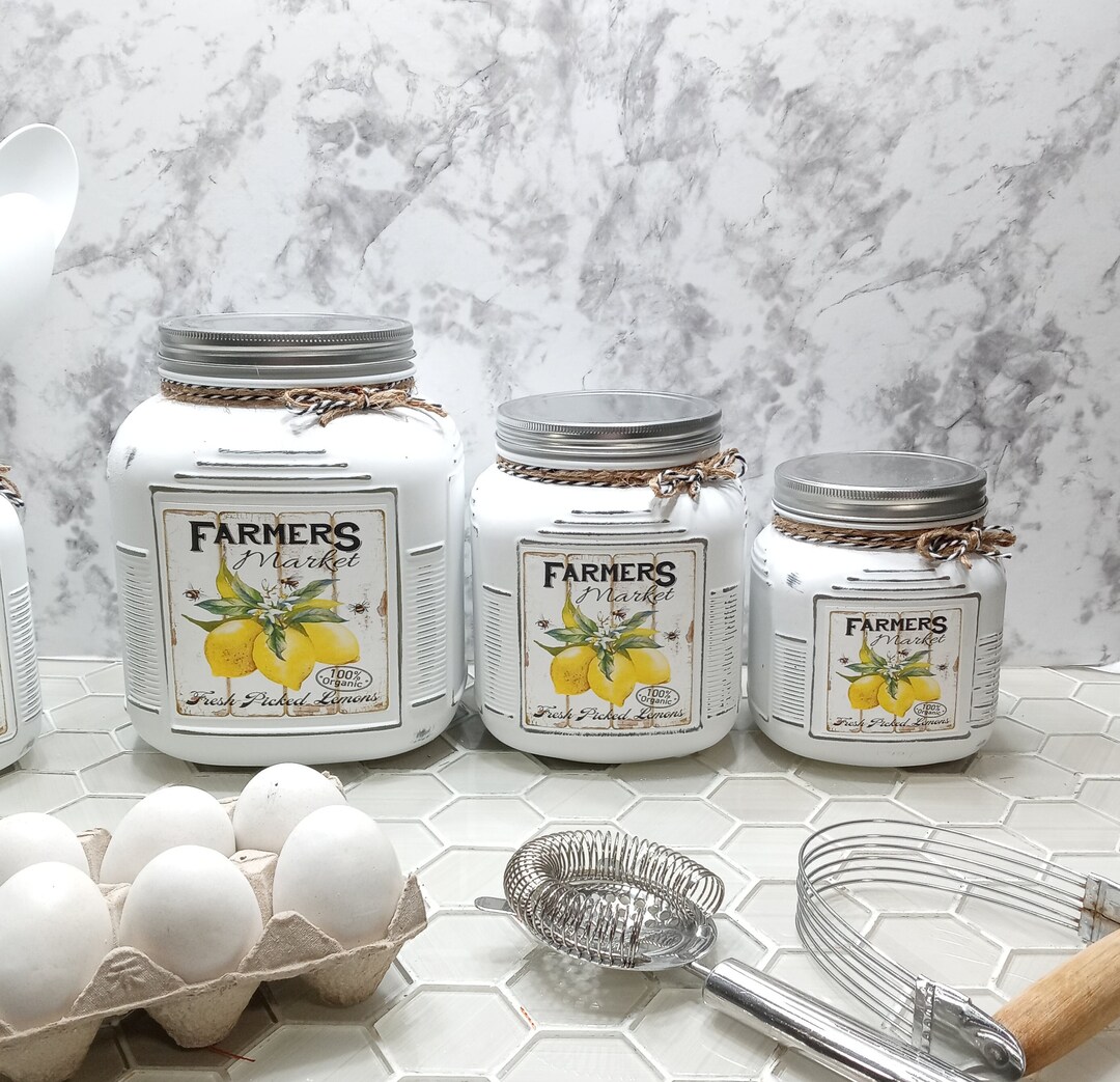 Rustic Lemon Yellow Kitchen Canisters Kitchen Canister Set Etsy