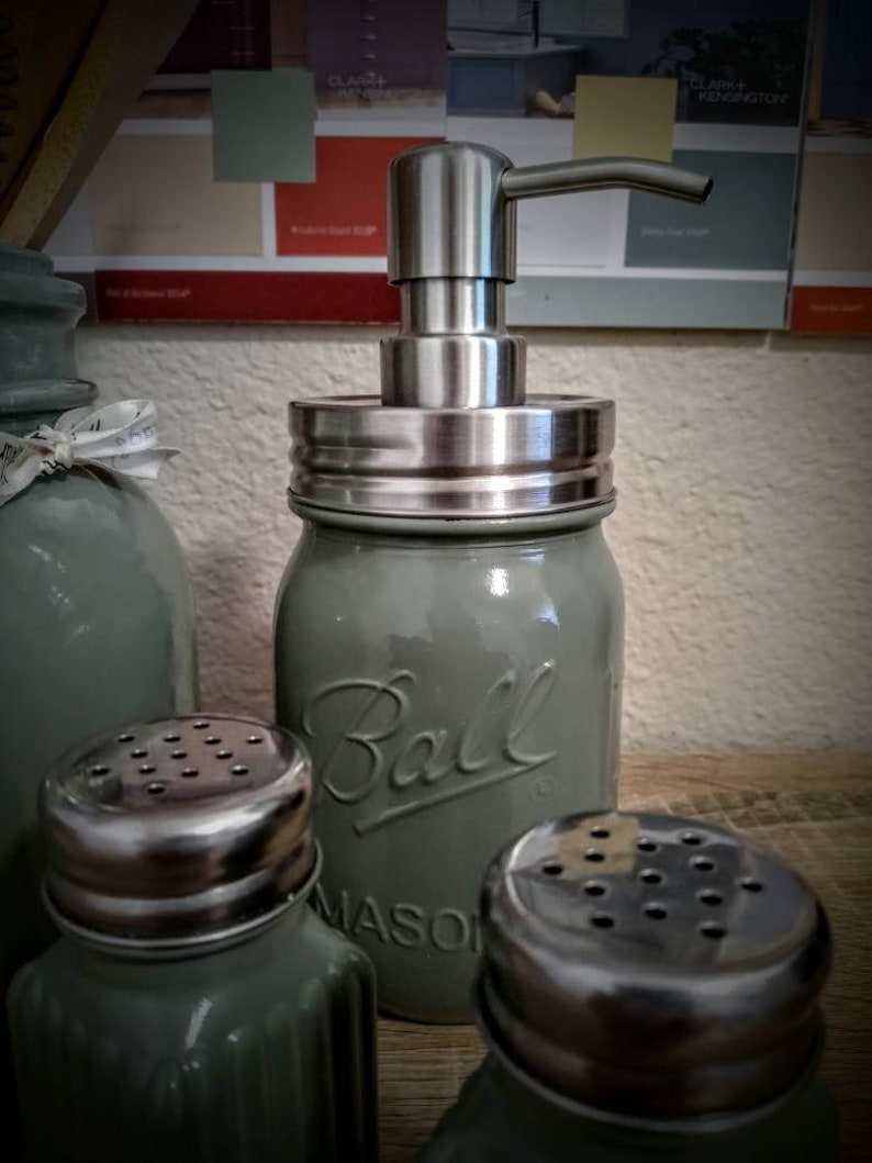 Sage Green Rustic Kitchen Utensils Holder/Farmhouse Mason Jar Etsy
