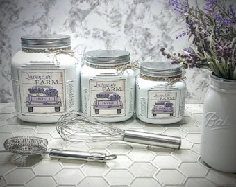 Rustic Lavender Kitchen Canisters, Kitchen Canister Set, Vintage Style Storage, Country Canister Set, Personalized Canister Set, Gift Idea