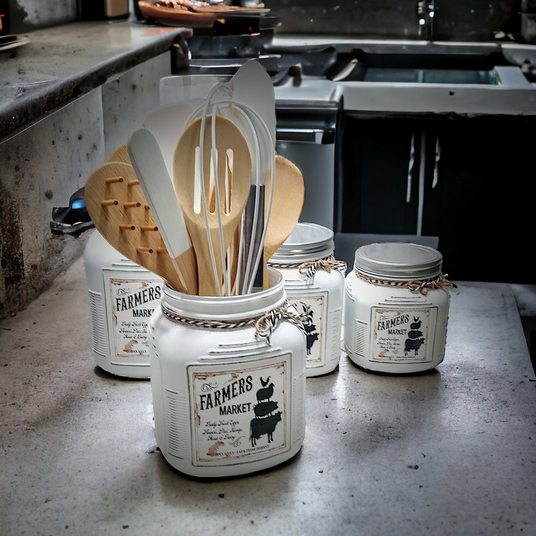 Custom Kitchen Canisters 45 Label and Color Choices, Rustic Farmhouse ...