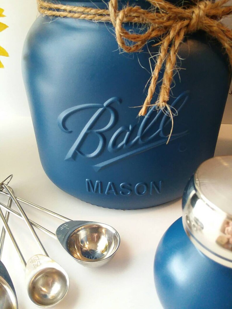 Navy Rustic Kitchen Utensil Holder Mason Jar Decor Kitchen Etsy