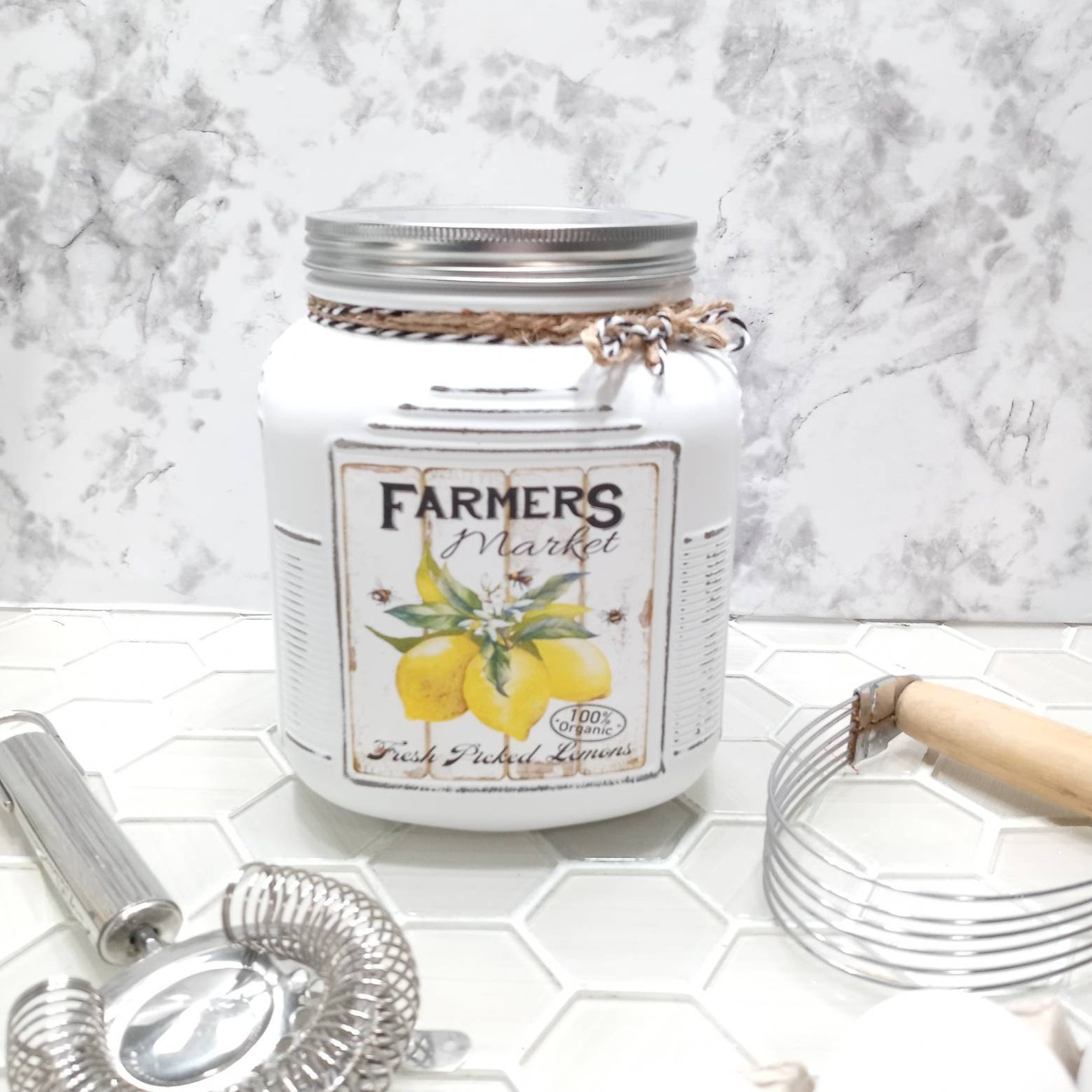 3 Piece Rustic Farmhouse Lemon Canister Set/cottage Cracker Etsy