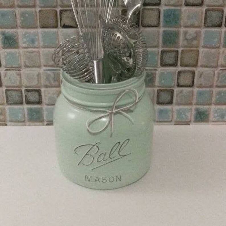 Mint Green Rustic Kitchen Utensils Holder/Farmhouse Mason Jar Etsy