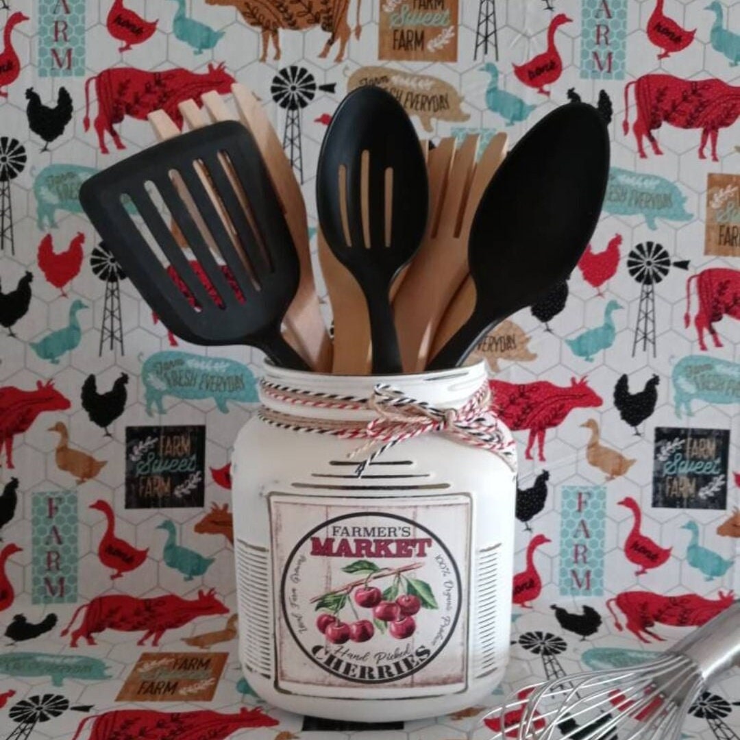 Rustic Red Cherries Kitchen Canister, Kitchen Canister Set, Vintage