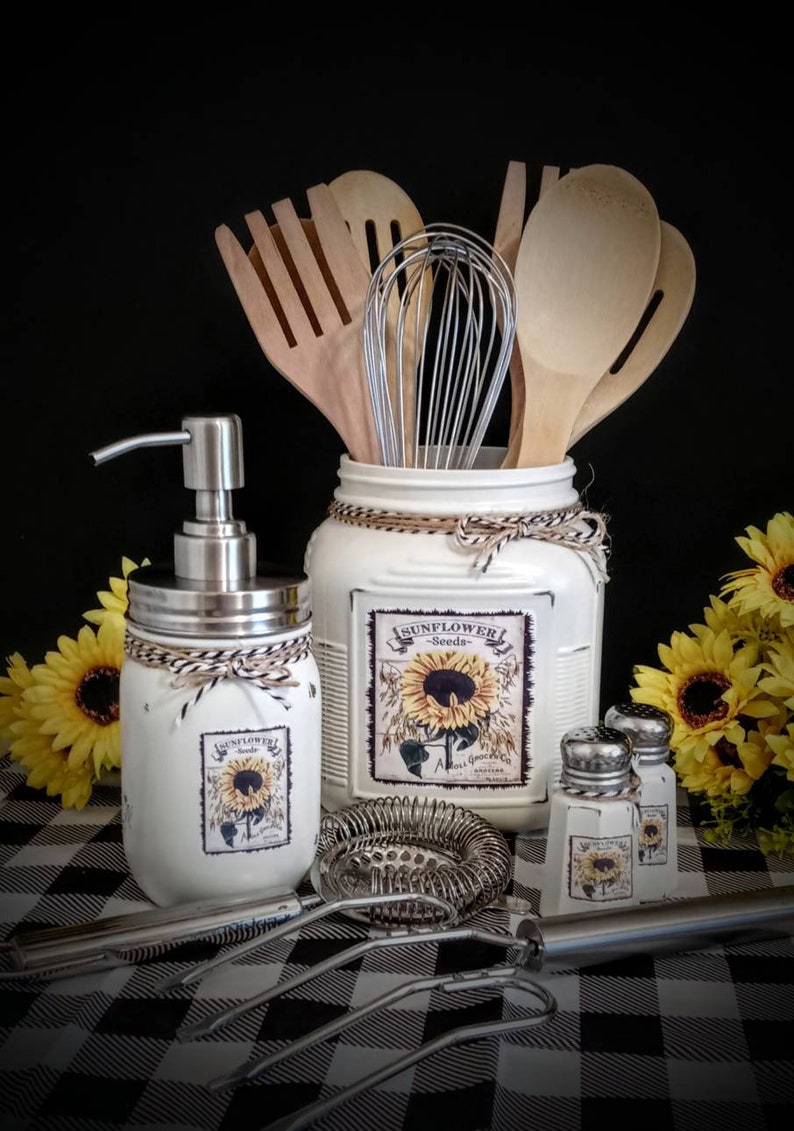 Rustic Farmhouse Canister Utensil Holder Soap Dispenser Gift image 0