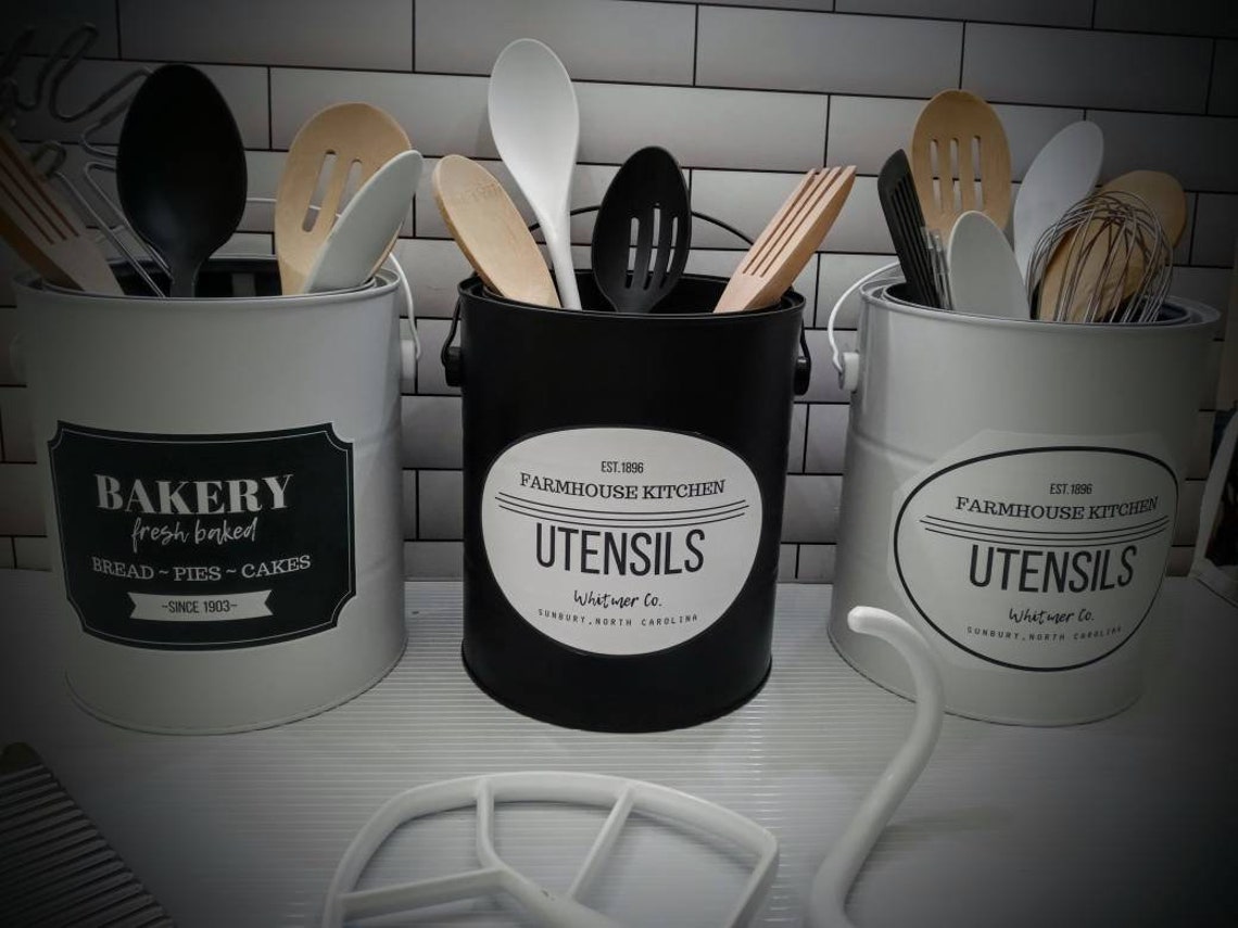 Black and White Rustic Utensil Holder Distressed Utensil Etsy