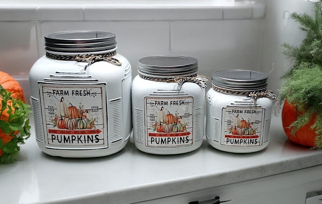 Fall Pumpkin Canisters Set Rustic Kitchen Storage, Personalize 45 ...