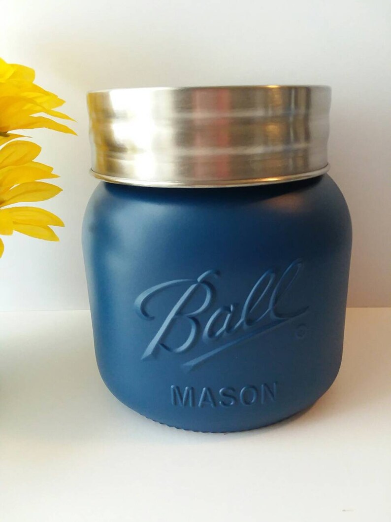 Navy Rustic Kitchen Utensil Holder Mason Jar Decor Kitchen Etsy