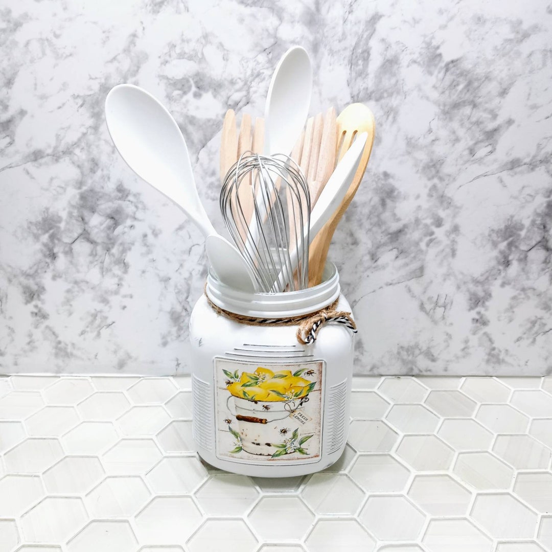 Vintage Style Lemon Utensil Holder for Farmhouse Kitchen Decor - Etsy