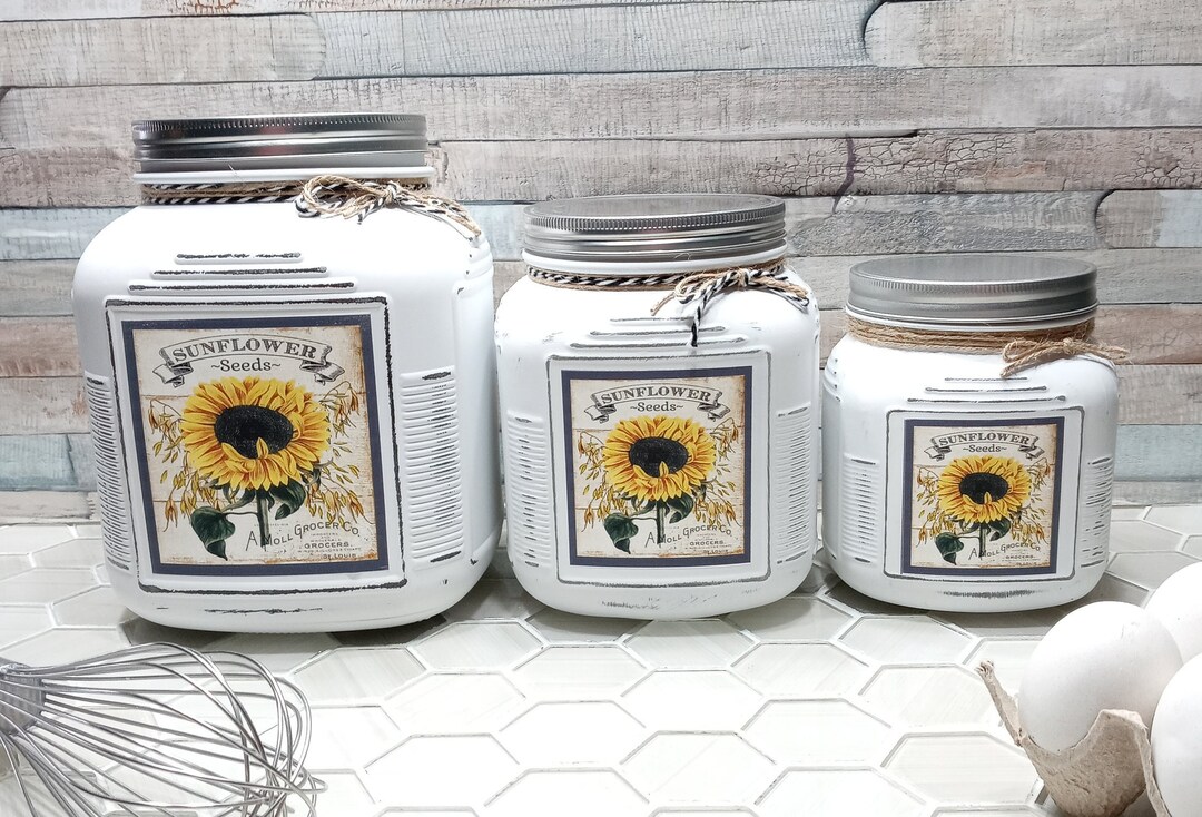Rustic Sunflower Kitchen Canisters, Kitchen Canister Set, Vintage Style