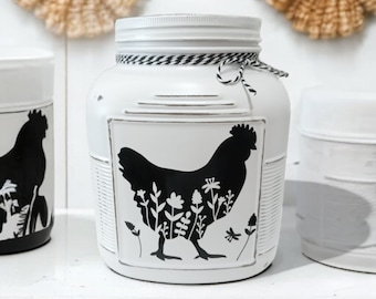 Vintage Style Chicken Cookie Jar, Cookie Container, Countertop Decor, Black and White Treat Farmhouse Decor, Gift for Home, Wedding, Mom