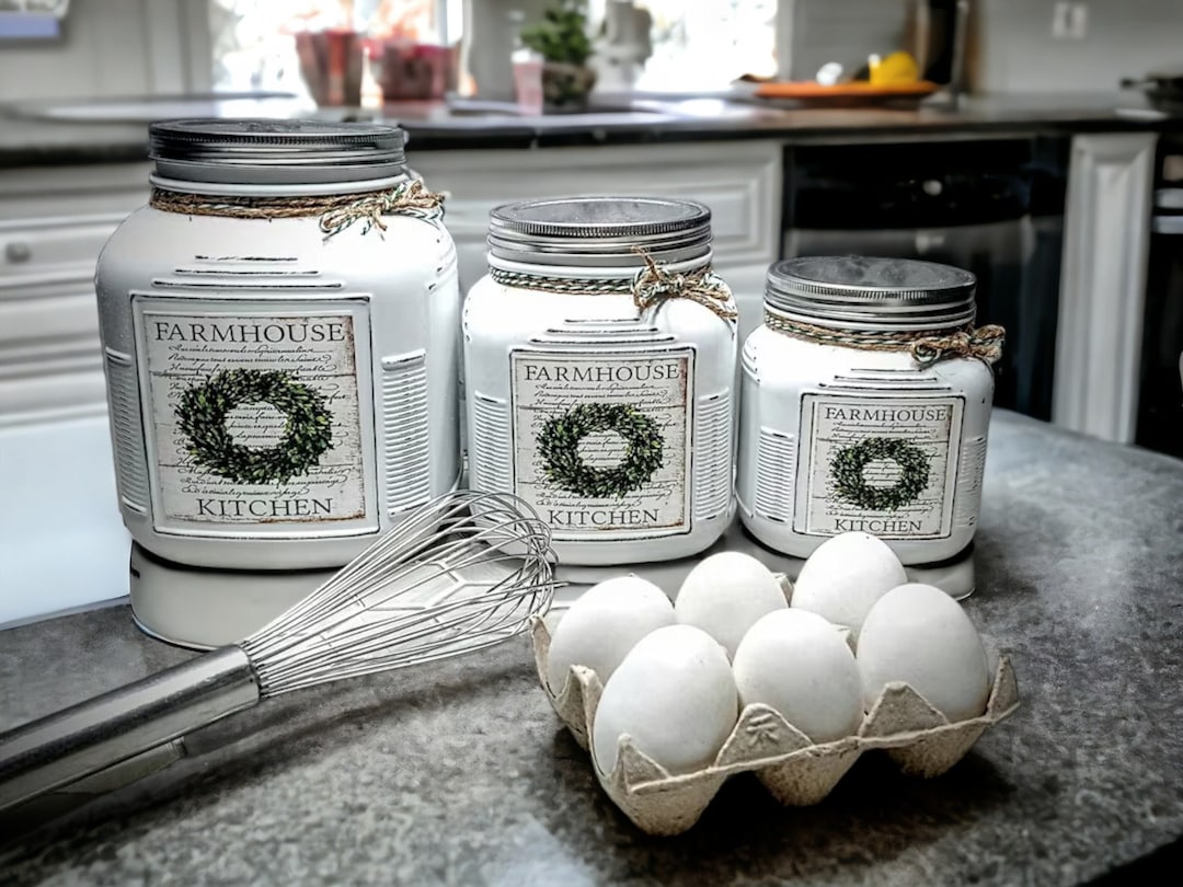 Magnolia Wreath Kitchen Canister Set, Vintage Style Rustic Storage Jars ...
