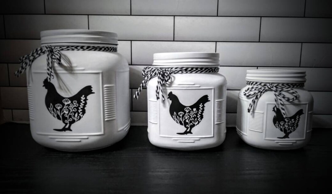 Chicken Canisters, Farmhouse Canister Set for Kitchen, Sugar, Flour and