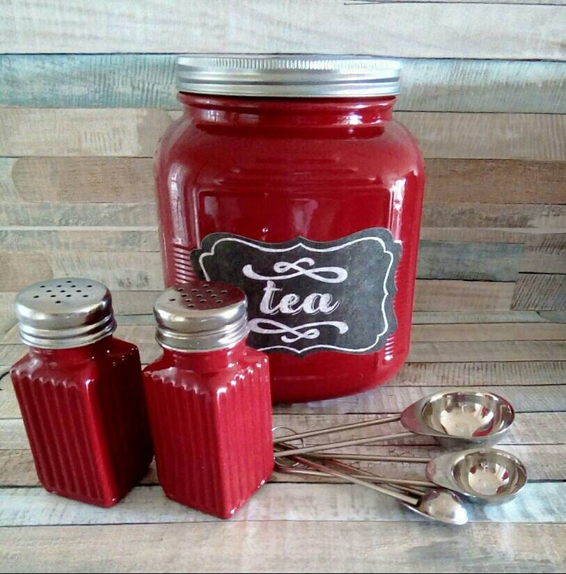 Rustic Farmhouse Red Chalkboard Tea Canister with Optional Etsy