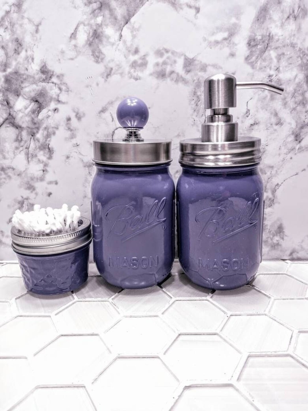 Purple Soap Dispenser, Qtip Holder, Mason Jar, Bathroom Decor, Gift Idea, 45 Color Choices Etsy