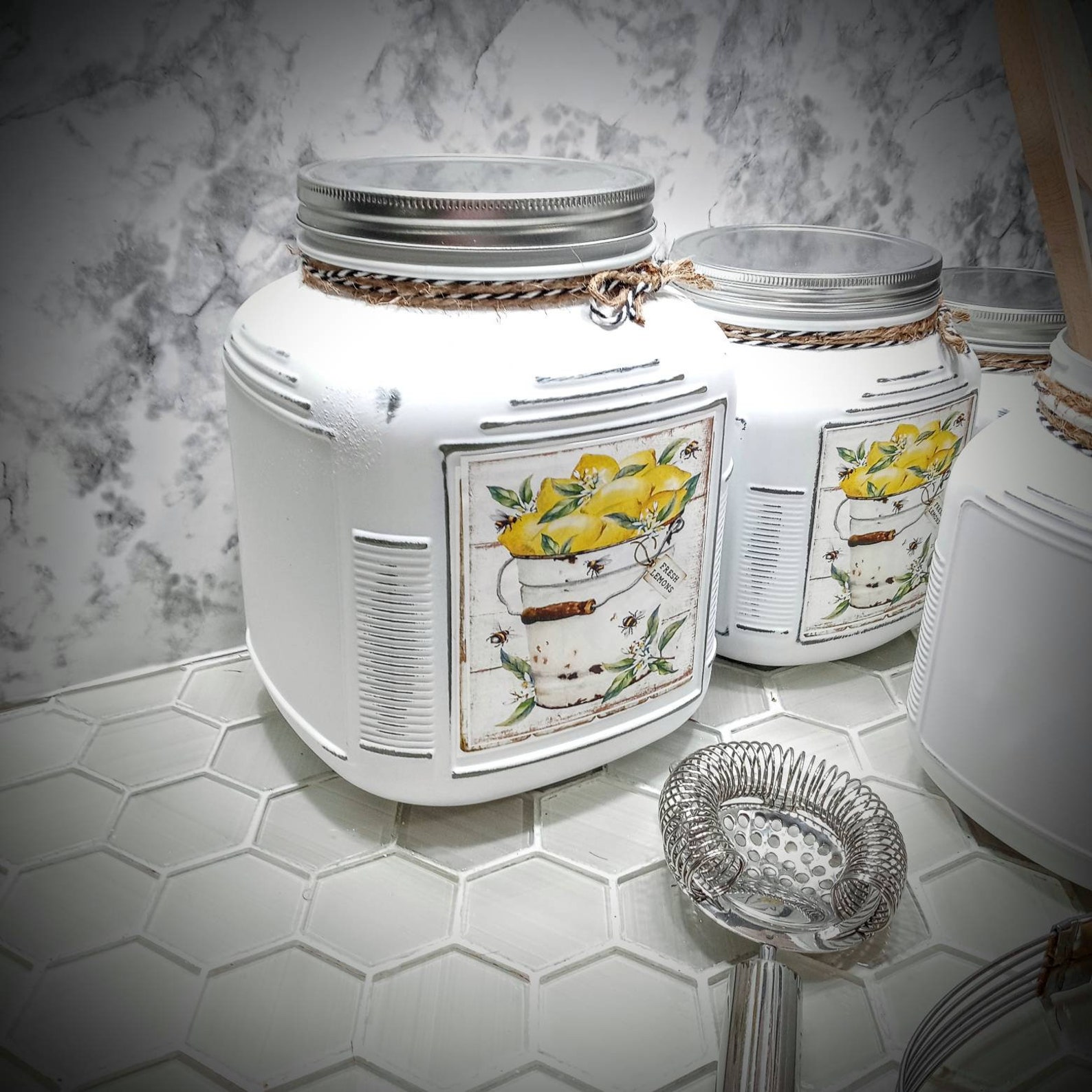 3 Piece Rustic Farmhouse Lemon Canister Set/cottage Cracker Etsy