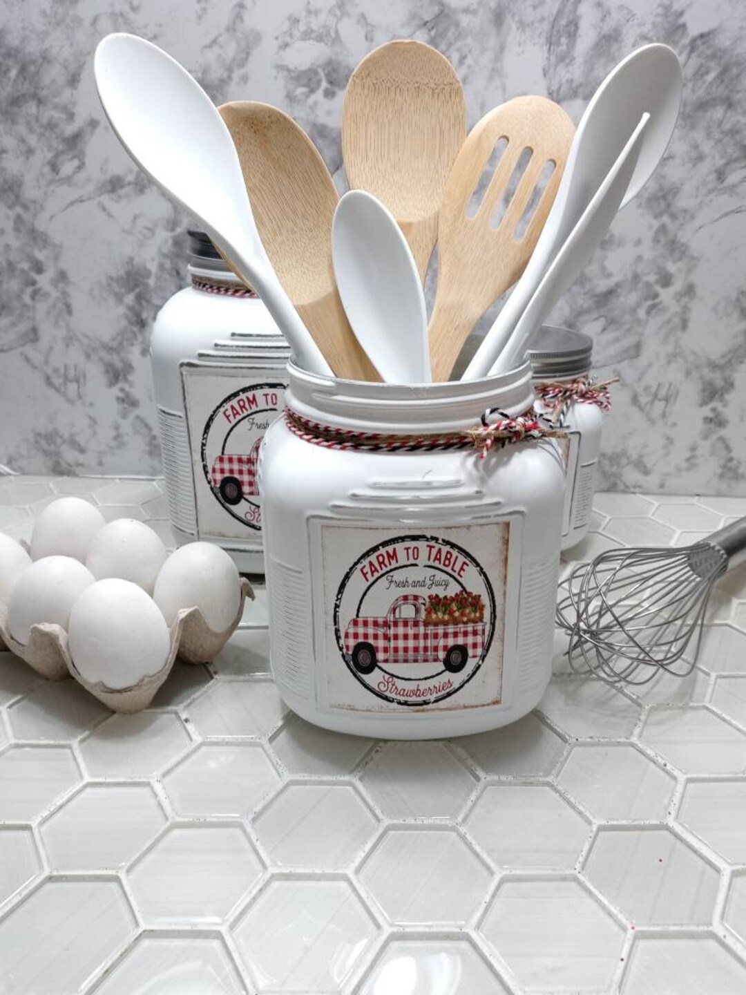 Vintage Style Utensil Holder, Modern Farmhouse Kitchen, Rustic Decor