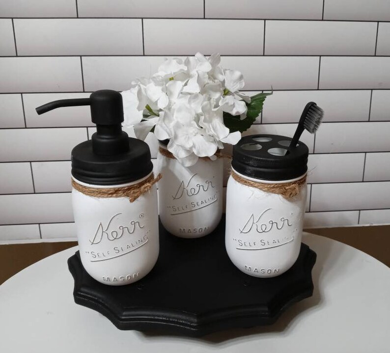 Mason Jar Bathroom Accessories Mason Jar Bathroom Set Mason Etsy