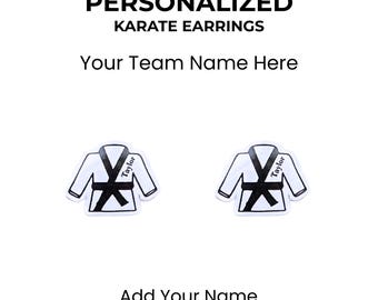 Personalized Karate Stud Earrings, Martial Arts Gift, Custom Name For Kid