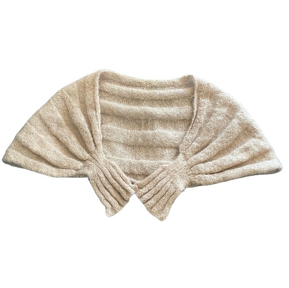 Vintage Hand Knit Shawl Wrap Stole Champagne Beige - image 3